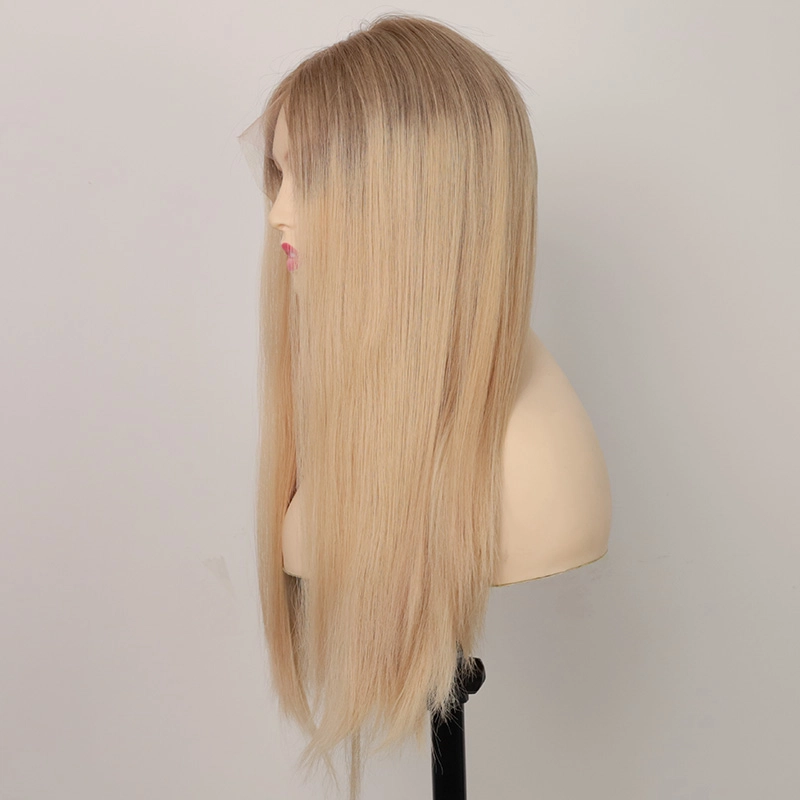 Margaret Blonde color with dark root human hair lace top wig for women YR0024